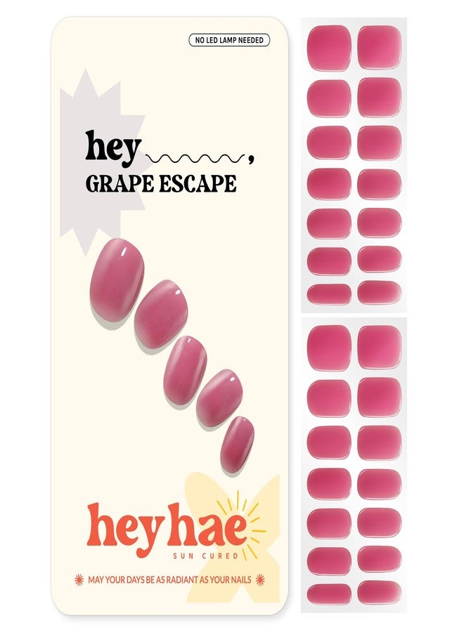 Heyhae Semi Cured Gel Nail Strips | No LED Lamp Needed | Summer, Solid, Red | Easy Apply & Remove, Salon Quality | Includes 28 Strips, 1 Prep Pads, Nail File & Wooden stick - Hey, Grape Escape - Image 1